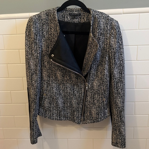 THEORY biker zip black white jacket size 8 - Picture 1 of 7